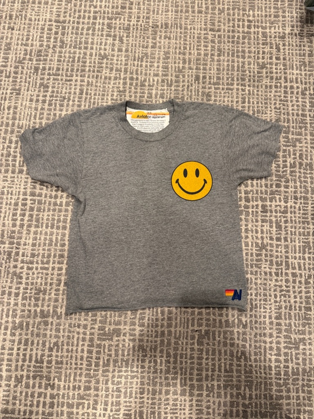 Aviator Nation Grey Smiley Face Boyfriend Tee